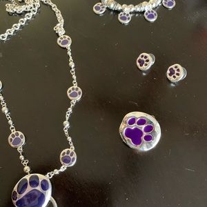 Necklace and earrings, crossbody bag and bracelet